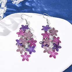 Средняя Орхидея 430 болтаться серьги из нержавеющей стали цветок, с железными крюками серьги, платина, средне орхидеи, 74 мм