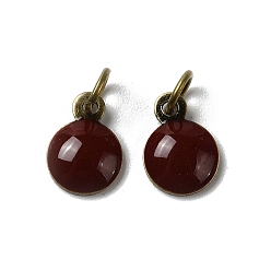 Темно-Красный Латунные эмалевые подвески, с целью перехода в кольце, без свинца и без кадмия, долговечный, античная бронза, полукруглый шарм, темно-красный, 8x6x2 мм, отверстие : 3 мм