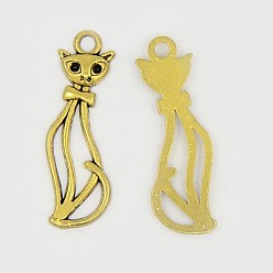 Античное Золото Подвески из сплава в тибетском стиле, полый, форма кошки, античное золото , без кадмия, без никеля и без свинца, 34x12x2 мм, отверстие : 3 мм