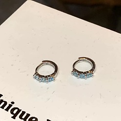 Светло-Голубой Латунные микро проложить серьги обруча кубического циркония, платина, Небесно-голубой, 12 мм