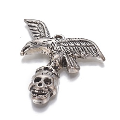 Antique Silver CCB Plastic Pendants, Eagle & Skull, Antique Silver, 55x52x7mm, Hole: 3mm