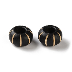Black Schima Wood Carved European Beads, Rondelle, Large Hole Beads, Black, 9x14.5mm, Hole: 6mm