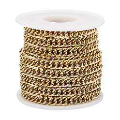 Golden 5M Aluminium Curb Chains, Unwelded, with Spool, Golden, 10x6.5x1mm