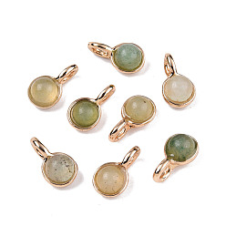 Prehnite Natural Prehnite Charms, with Light Gold Plated Brass Findings, Round, 11.5x6.5x5mm, Hole: 2mm
