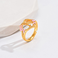 Letter N Регулируемые кольца для пальцев с латунным жемчугом и розовой эмалью в форме сердца и цветка, без кадмия, без никеля и без свинца, золотые, Письмо N, 14 мм, внутренний диаметр: 17 мм