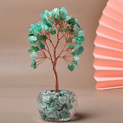 Зеленый Авантюрин Украшение дисплея скульптуры из натурального зеленого авантюрина, для домашнего офисного стола, дерево, 71x57x152 мм