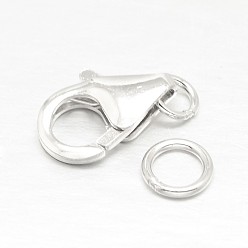 Silver 925 Sterling Silver Lobster Claw Clasps, with Jump Rings, Silver, 12x9x4mm, Hole: 3mm and 4mm