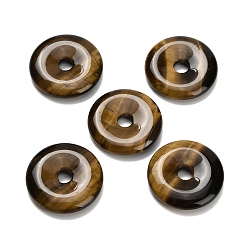 Тигровый глаз Природных тигровый глаз подвески, подвески в виде пончиков/пи-дисков, класс А, 30x6 мм, отверстие : 6.5 мм