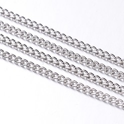 Platinum Iron Twisted Chains Curb Chains, Unwelded, Platinum, with Spool, Nickel Free, Link: 2mm wide, 3mm long, 0.5mm thick, about 328.08 Feet(100m)/roll