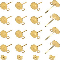 Золотой 304 Настройки серьги из нержавеющей стали, с петлей и ушной гайкой, золотые, 200 шт / коробка