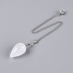 Quartz Crystal Natural Quartz Crystal Dowsing Pendulum Pendants, with Iron Chain, Teardrop Charms, 245~250mm, Hole: 1.8~2mm