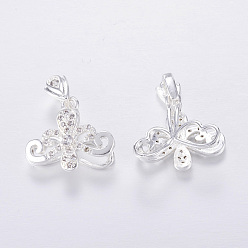 Silver Brass Micro Pave Cubic Zirconia Pendant Pinch Bails, Long-Lasting Plated, Flower, Silver Color Plated, 23x20mm, Hole: 3x5mm, Pin: 1mm