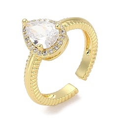 Teardrop Кольца-манжеты для пальцев из латуни с микропаве из кубического циркония для женщин, без кадмия и без свинца, долговечный, реальный 18 k позолоченный, слеза, 12 мм, внутренний диаметр: регулируемый