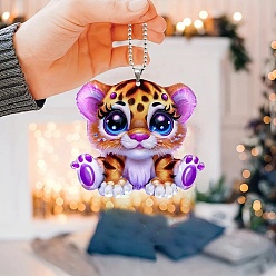 (932FM) Темно-синий аква-матовый с подкладкой Акриловые подвески с изображением тигра, для машины, темно-золотистые, 80 мм