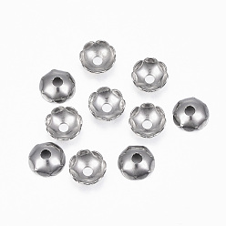 Stainless Steel Color Tarnish Resistant 304 Stainless Steel Bead Caps, Flower, Multi-Petal, Stainless Steel Color, 8x2.8mm, Hole: 2mm