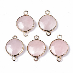 Rose Quartz Natural Rose Quartz Links Connectors, with Light Gold Plated Brass Findings, Flat Round, 23~25.5x15~17.5x4~7mm, Hole: 2mm