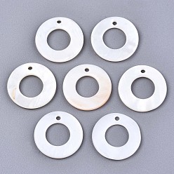 Seashell Color Natural Freshwater Shell Charms, Ring, Seashell Color, 17.5x2mm, Hole: 1.6mm