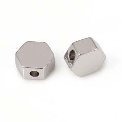 Platinum Brass Beads, Hexagon, Long-Lasting Plated, Platinum, 5.5x6.5x3mm, Hole: 1.5mm