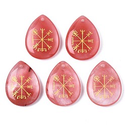 Вишневый Кварц Вишневое из кварцевого стекла подвески, слеза с северным языческим узором, 32~33.5x25~26x6.5~7.5 мм, отверстие : 2 мм, 6 шт / пакет