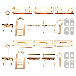 Light Gold 2 наборы набор застежек для сумок из сплава, фурнитура для закрытия кошелька, с железной прокладкой, золотой свет, 2.2~3.7x1.2~2.3x0.07~1.9 см