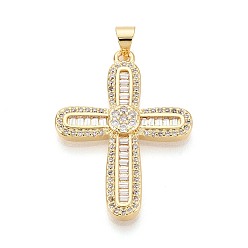 Настоящее золото 18K Латунные микропаве прозрачные подвески с фианитом, крест прелести, реальный 18 k позолоченный, 32.5x24x4 мм, отверстие : 4.5x3.5 мм