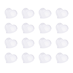 Clear Plastic Bead Containers, Heart, Clear, 30x18mm, 16pcs/set