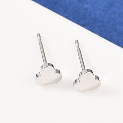 Платинированный Серьги-гвоздики из латуни с клевером для женщин, Реальная платина, 5x5.5 мм