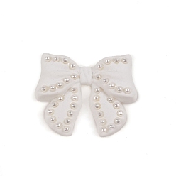 White Acrylic Cabochons, with Plastic Pearl, Bowknot, White, 30x25mm
