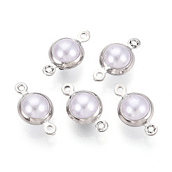 Платина Латунные подвески-подвески с имитацией жемчуга из АБС-пластика, плоские круглые ссылки, кремово-белые, долговечный, без никеля , платина, 13x7x6 мм, отверстие : 0.9~1 мм