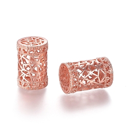 Real Rose Gold Plated Hollow Brass Beads, Column, Real Rose Gold Plated, 18.5x12mm, Hole: 2mm