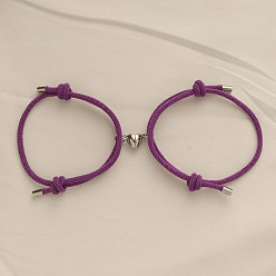 Фиолетовый Магнитные плетеные браслеты из сплава в форме сердца для пары подруг, фиолетовые, 5-1/2~10-1/4 дюйм (14~26 см)