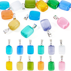 (52) Непрозрачная лаванда 12шт. 12 цвета подвески «кошачий глаз», с 201 фурнитурой из нержавеющей стали, прямоугольные, цвет нержавеющей стали, разноцветные, 20x12x9 мм, отверстие : 7x4 мм, 1 шт / цвет