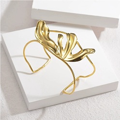 Настоящее золото 18K 304 женские браслеты-манжеты из нержавеющей стали, цветок, выдолбить, реальный 18 k позолоченный, 1-3/8 дюйм (3.4 см), внутренний диаметр: 1-3/4x2-3/4 дюйм (4.6x6.9 см)