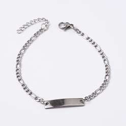 Нержавеющая Сталь Цвет Устойчивые к потускнению 304 браслеты из нержавеющей стали, с карабин-лобстерами , цвет нержавеющей стали, 7-1/8 дюйм (180 мм)