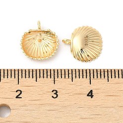 Real 18K Gold Plated 925 Sterling Silver Charms, Shell Charm, with S925 Stamp, Real 18K Gold Plated, 11.5x11x3mm, Hole: 1.4mm, Pin: 0.6mm