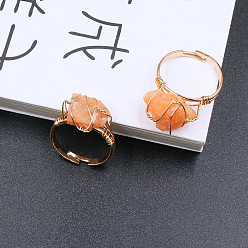 Солнечный Камень Кольца-манжеты из сплава с проволочной обмоткой из натурального солнечного камня, золотые, 10~20 мм, внутренний диаметр: 20 мм