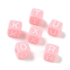 Pink Непрозрачные акриловые бусины, ремесло бусы, куб с письмом, розовые, 10x10.5x10.5 мм, отверстие : 3.5 мм, Около 588 шт / 500 г