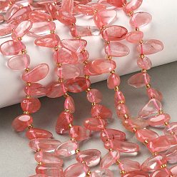 Вишневый Кварц Вишневого кварца стеклянные бусы пряди, слеза, Топ пробуренной, с бисером, 10~28x8~12x4~8 мм, отверстие : 0.9 мм, около 42~44 шт / нитка, 15.16''~15.55'' (38.5~39.5 см)