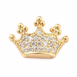 Real 18K Gold Plated Rack Plating Brass Micro Pave Clear Cubic Zirconia Pendants, Long-Lasting Plated, Crown, Real 18K Gold Plated, 14x20x5.5mm, Hole: 2.2x5.5mm