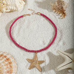 Камелия Кулон в виде морской звезды из морского сплава, ожерелье из витого хлопкового шнура., золотые, камелия, 16.73 дюйм (42.5 см), Кулон : 56x50 мм