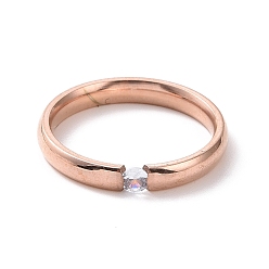 Розовое Золото Простое тонкое кольцо на палец с кристаллами и стразами, 201 женские украшения из нержавеющей стали, розовое золото , внутренний диаметр: 17 мм