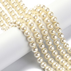 Lemon Chiffon Eco-Friendly Dyed Glass Pearl Round Beads Strands, Grade A, Cotton Cord Threaded, Lemon Chiffon, 8mm, Hole: 0.7~1.1mm, about 52pcs/strand, 15 inch
