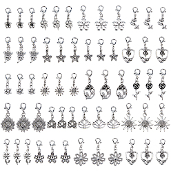 Argent Antique & Platine 80 décorations de pendentifs en alliage pcs, fleur, avec alliage homard fermoirs pince, argent antique et platine, 26~36mm