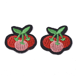 Black Computerized Embroidery Cloth Iron On Patches, Costume Accessories, Appliques, Cherry, Black, 28x31x1.5mm
