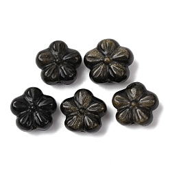 Золотой Обсидиан Резные бусины из натурального золотистого обсидиана, цветок, 14x15x7.5 мм, отверстие : 1 мм
