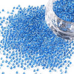 Dodger Blue 11/0 Grade A Round Glass Seed Beads, Transparent Inside Colours, Dodger Blue, 2.3x1.5mm, Hole: 1mm, about 48500pcs/pound