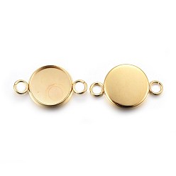 Real 24K Gold Plated 201 Stainless Steel Cabochon Connector Settings, Plain Edge Bezel Cups, Flat Round, Real 24K Gold Plated, Tray: 10mm, 19x12x2mm, Hole: 2mm