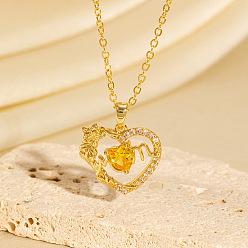 Сердце Подвеска в виде сердца с микропаве из латуни с желтыми кубическими циркониями ко Дню матери для женщин., золотые, сердце, 15.75 дюйм (40 см)