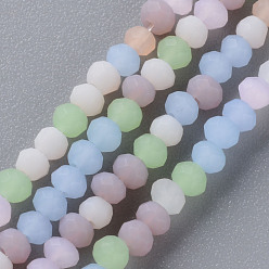 Mixed Color Frosted Glass Beads Strands, Faceted Rondelle, Mixed Color, 3x2.5mm, Hole: 0.6mm, about 192~199pcs/strand, 16.54 inch~16.93 inch(42cm~43cm)