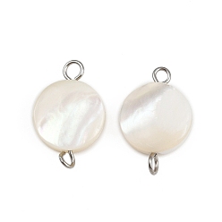 Нержавеющая Сталь Цвет Подвески-коннекторы из натуральных ракушек, с 304 двойными петлями из нержавеющей стали, цвет морской раковины, цвет нержавеющей стали, 17.5x10.5x3~3.5 мм, отверстие : 1.8~2 мм